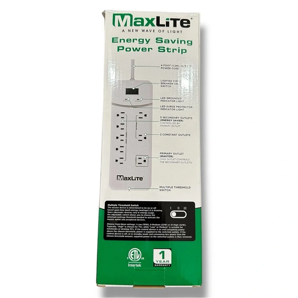 Max Lite Energy Saving Power Strip - White